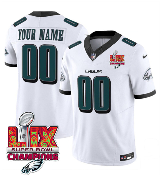 Men's Philadelphia Eagles Active Player Custom White 2025 Eagles Logo Super Bowl LIX Patch New F.U.S.E. Vapor Limited Stitched Football Jersey